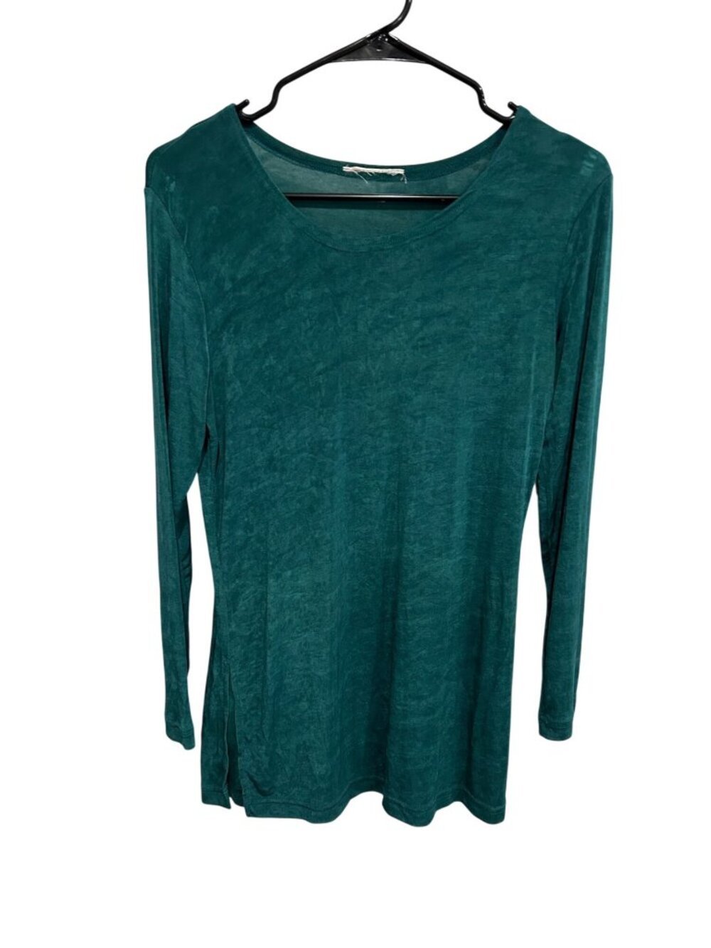 Womens Teal Long-Sleeve Pullover Tunic Top Side Slits Minimalist